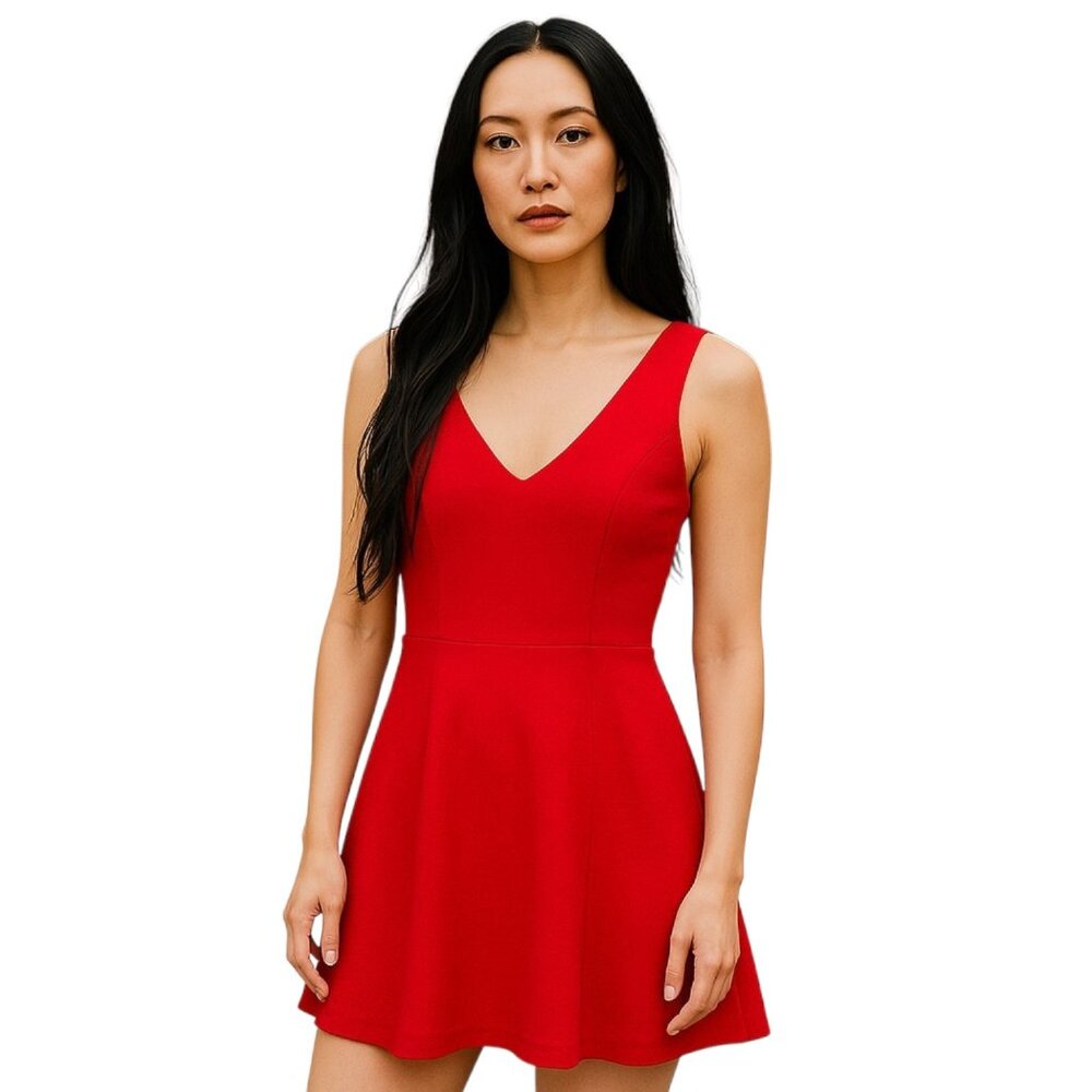 YA Los Angeles Red Crepe Cut Out Back Fit & Flare Dress